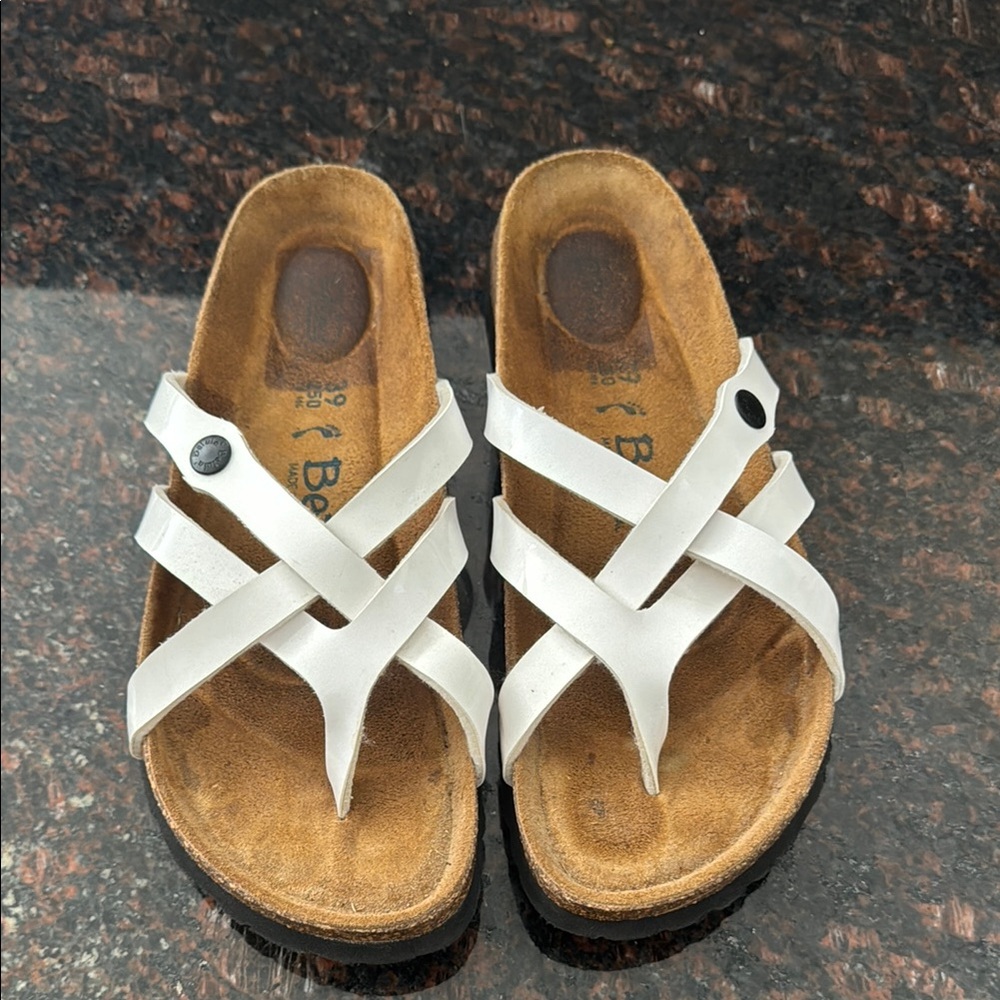 Betula by Birkenstock Vinja White Patent Crisscross Sandals